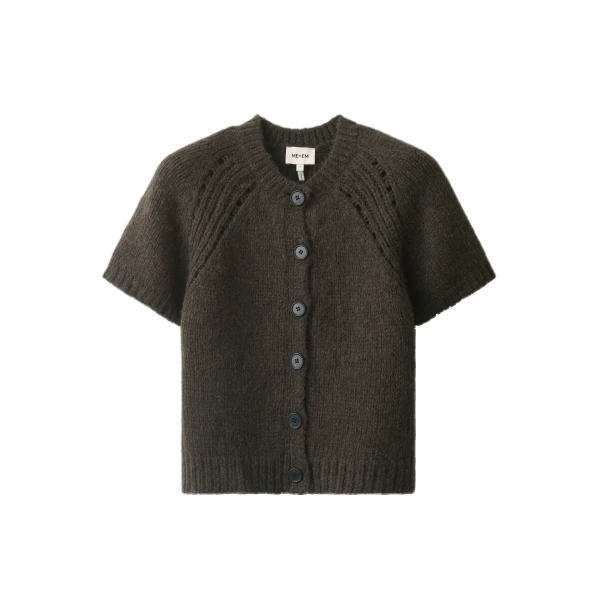 ME+EM Button Front Straight Tee in Warm Chocolate Mélange
