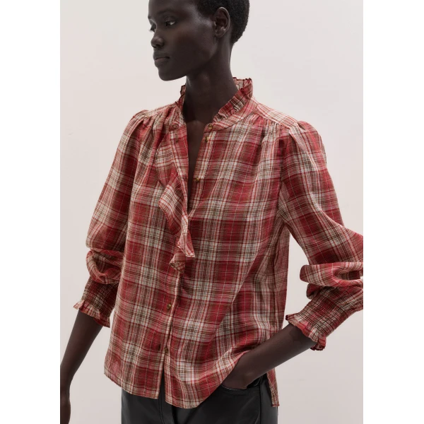 ME+EM Check Straight Blouse in Berry Pink Multi
