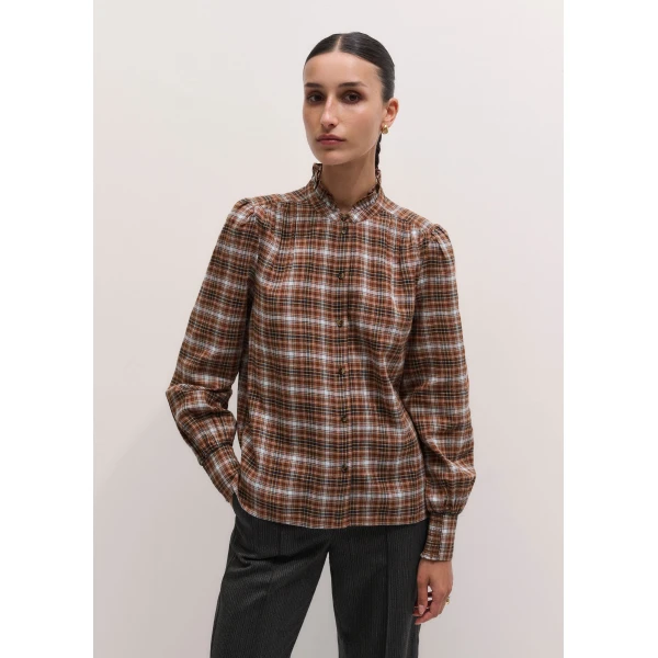 ME+EM Check Straight Blouse in Brown Multi