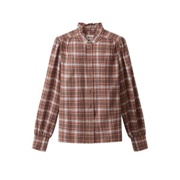 ME+EM Check Straight Blouse in Brown Multi