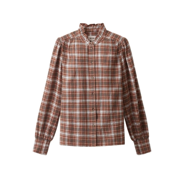 ME+EM Check Straight Blouse in Brown Multi