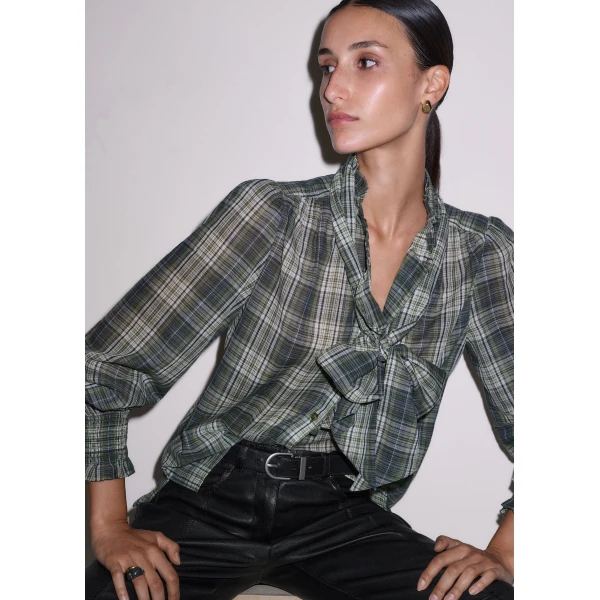 ME+EM Check Straight Blouse in Green Multi