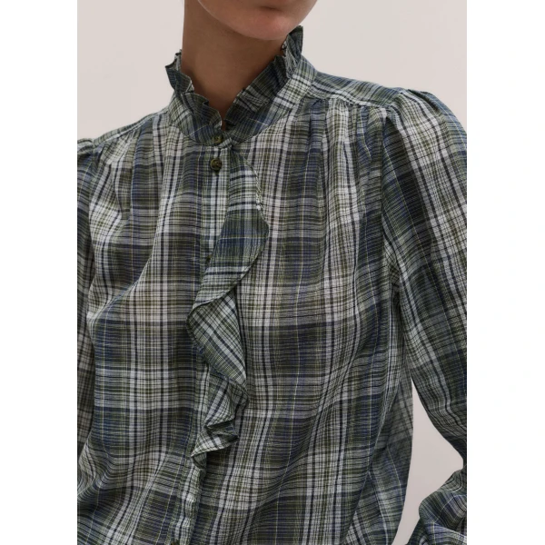 ME+EM Check Straight Blouse in Green Multi
