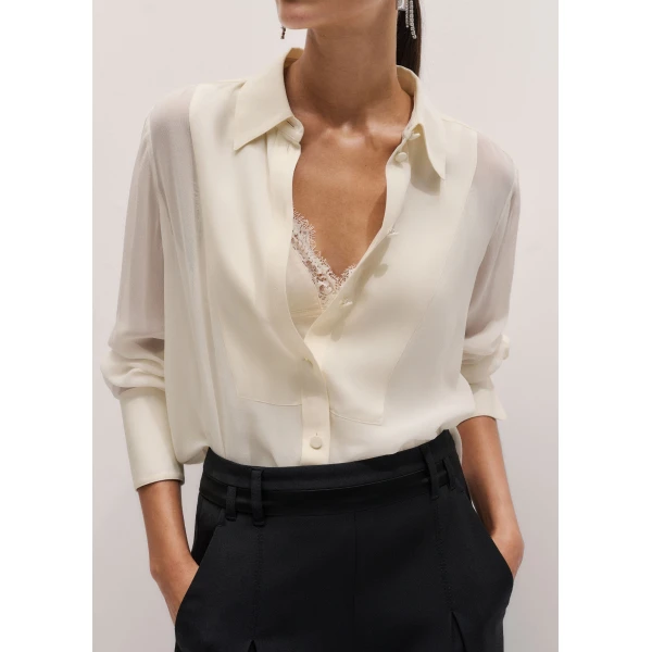 ME+EM Clever Panel Evening Shirt in Light Cream