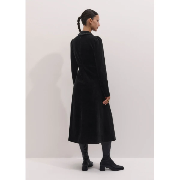 ME+EM Cord Velour Fit + Flare Midi Dress in Black, view 6 | Midi Dresses | Luxury Shoes 
