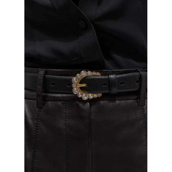 ME+EM Crystal Buckle Belt in Black