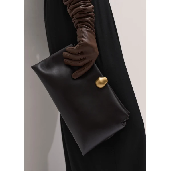 ME+EM Double Pouch Soft Clutch in Dark Chocolate, view 2 | Clutch Bags | Luxury Shoes 