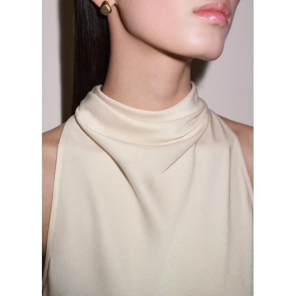 ME+EM Drape Neck Halter Top in Light Cream, view 3 | Tops | Luxury Shoes 