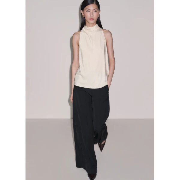 ME+EM Drape Neck Halter Top in Light Cream, view 6 | Tops | Luxury Shoes 