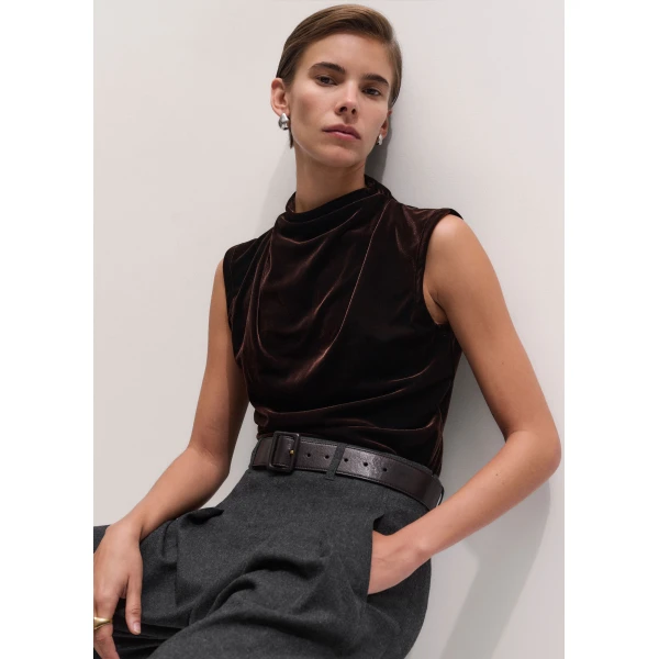ME+EM Drape Sleeveless Top in Dark Chocolate, view 2 | Tops | Luxury Shoes 