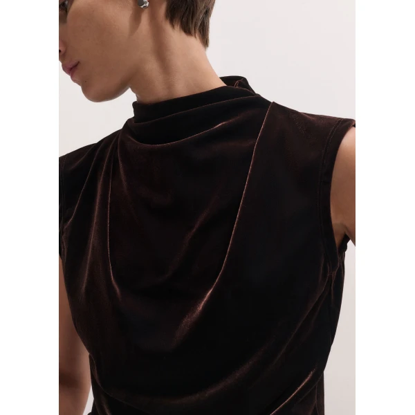 ME+EM Drape Sleeveless Top in Dark Chocolate, view 3 | Tops | Luxury Shoes 