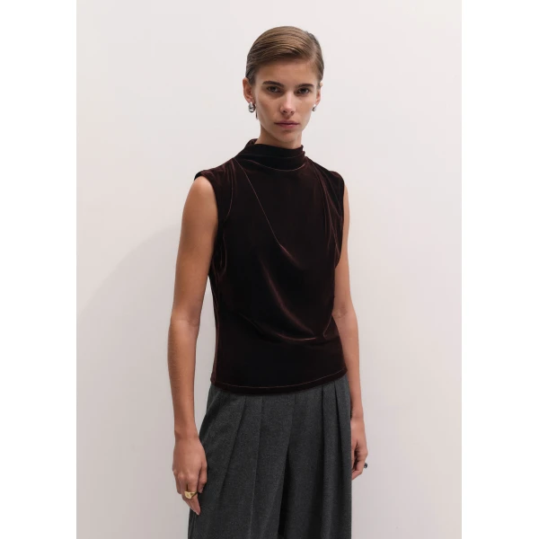 ME+EM Drape Sleeveless Top in Dark Chocolate, view 6 | Tops | Luxury Shoes 