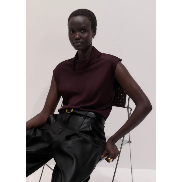 ME+EM Draped Neck Knit Tee in Merlot Red
