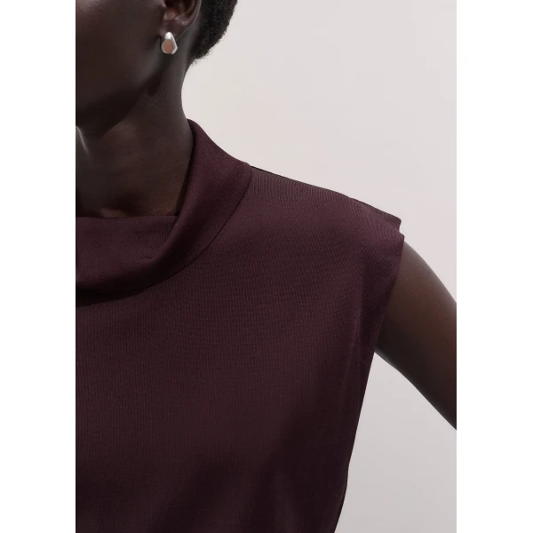 ME+EM Draped Neck Knit Tee in Merlot Red