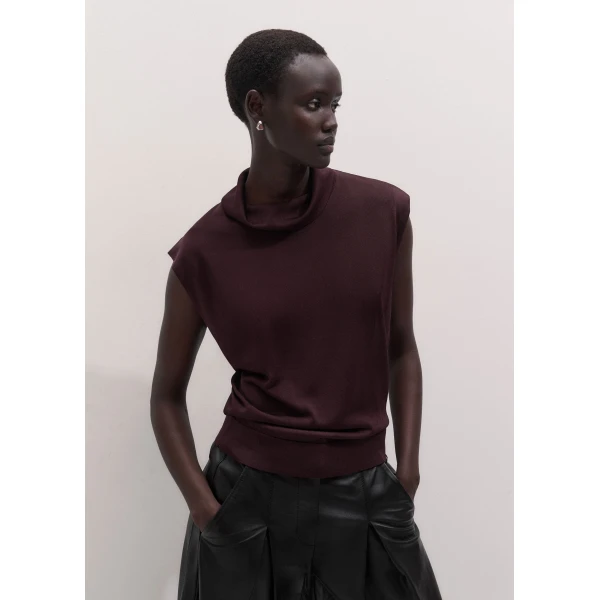 ME+EM Draped Neck Knit Tee in Merlot Red