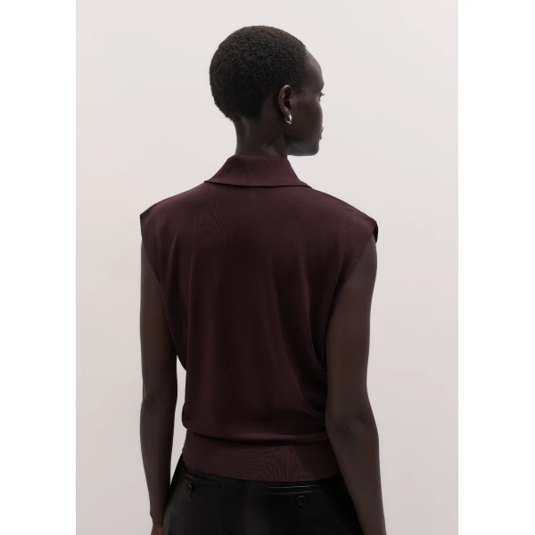 ME+EM Draped Neck Knit Tee in Merlot Red