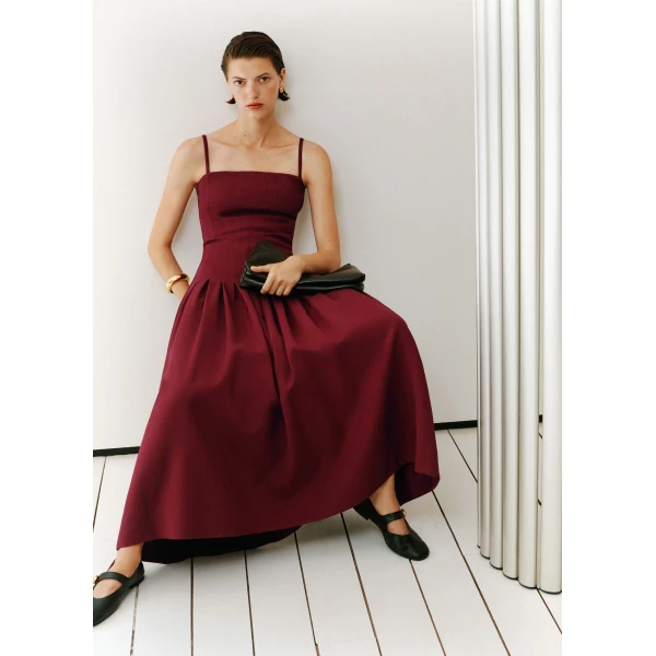 ME+EM Drop Waist Evening Dress in Barolo Red