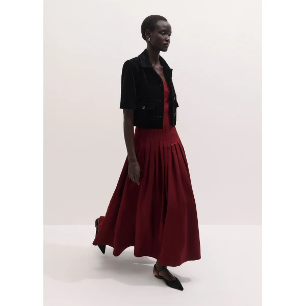 ME+EM Drop Waist Evening Dress in Barolo Red