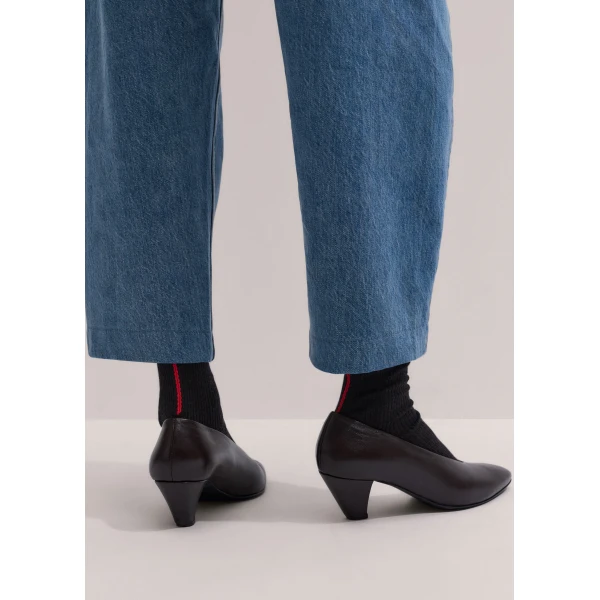 ME+EM Embroidered Stripe Sock in Dark Chocolate/Scarlet Red