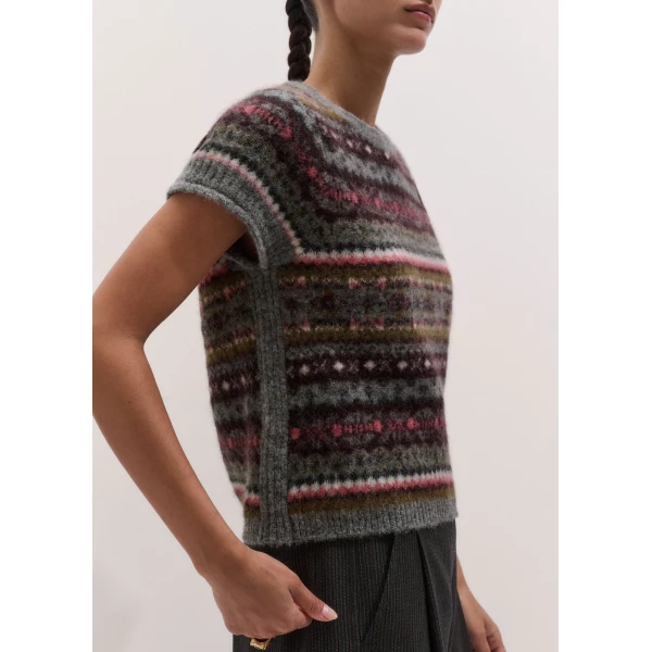 ME+EM Fair Isle Baby Tee in Grey Multi