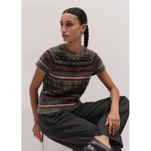 ME+EM Fair Isle Baby Tee in Grey Multi
