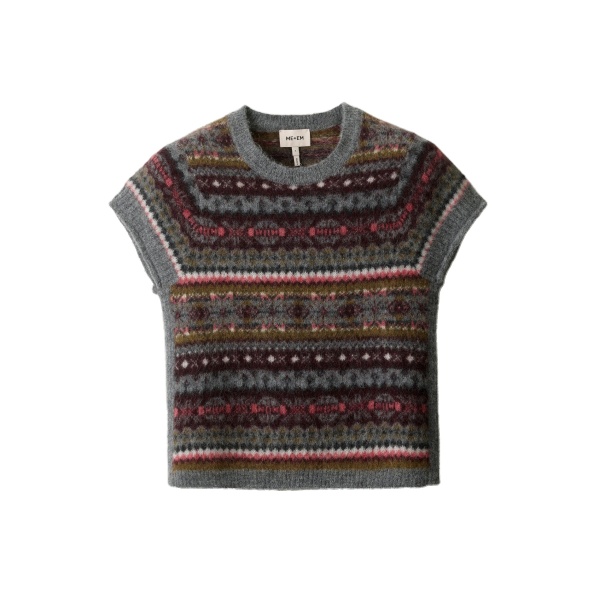 ME+EM Fair Isle Baby Tee in Grey Multi