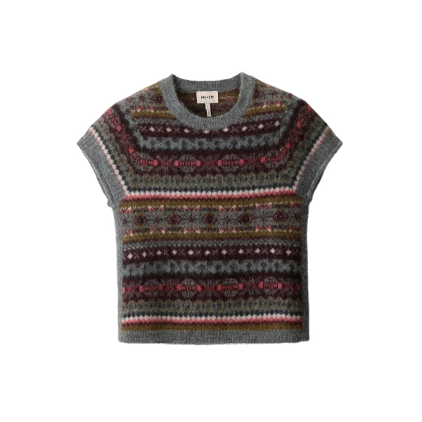 ME+EM Fair Isle Baby Tee in Grey Multi
