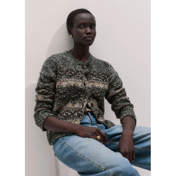ME+EM Fair Isle Relaxed Cardigan in Neutral Multi, view 2 | Cardigan | Luxury Shoes 