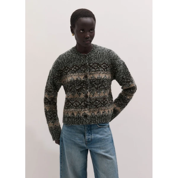 ME+EM Fair Isle Relaxed Cardigan in Neutral Multi, view 5 | Cardigan | Luxury Shoes 