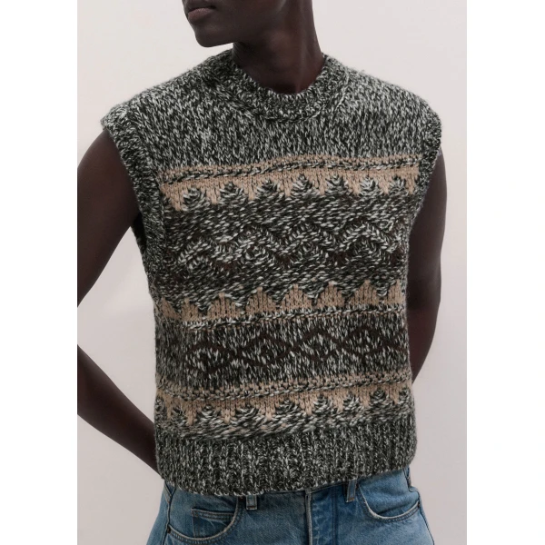 ME+EM Fair Isle Vest + Snood in Neutral Multi, view 3 | Sweaters | Luxury Shoes 