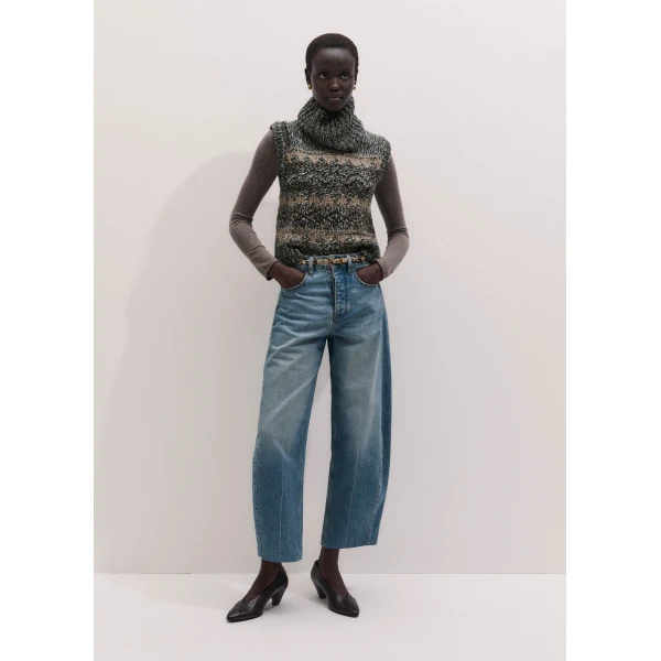 ME+EM Fair Isle Vest + Snood in Neutral Multi, view 4 | Sweaters | Luxury Shoes 