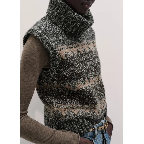 ME+EM Fair Isle Vest + Snood in Neutral Multi, view 5 | Sweaters | Luxury Shoes 