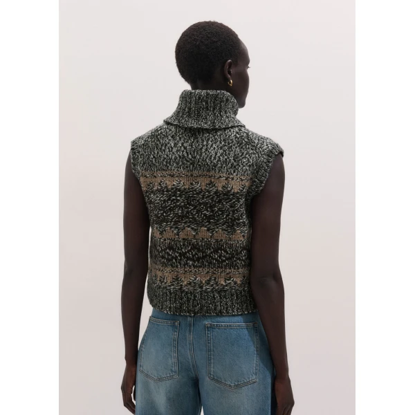 ME+EM Fair Isle Vest + Snood in Neutral Multi, view 6 | Sweaters | Luxury Shoes 