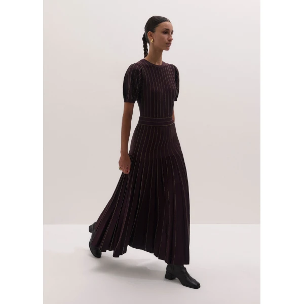 ME+EM Fit + Flare Knit Maxi Dress in Port Brown/Gold, view 2 | Maxi Dresses | Luxury Shoes 