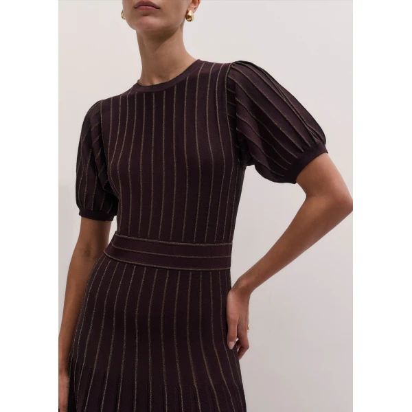 ME+EM Fit + Flare Knit Maxi Dress in Port Brown/Gold, view 3 | Maxi Dresses | Luxury Shoes 