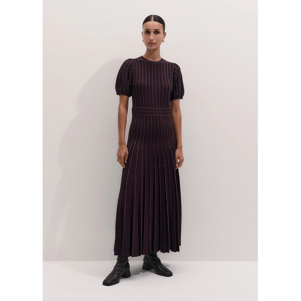 ME+EM Fit + Flare Knit Maxi Dress in Port Brown/Gold, view 5 | Maxi Dresses | Luxury Shoes 