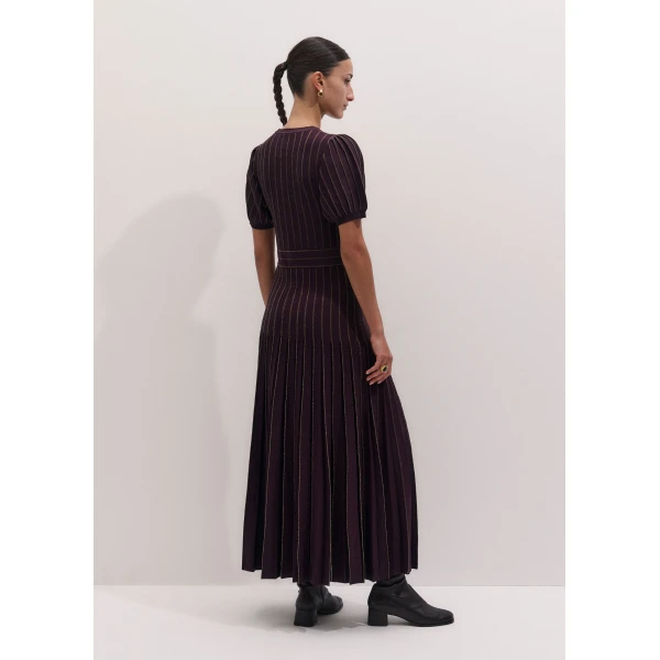 ME+EM Fit + Flare Knit Maxi Dress in Port Brown/Gold, view 6 | Maxi Dresses | Luxury Shoes 