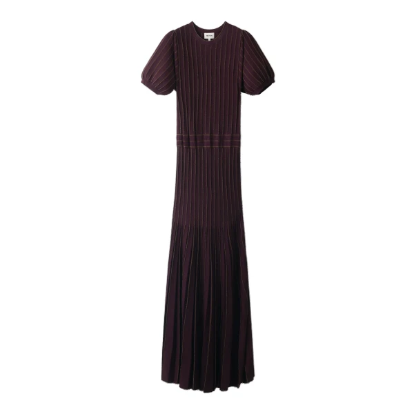 ME+EM Fit + Flare Knit Maxi Dress in Port Brown/Gold