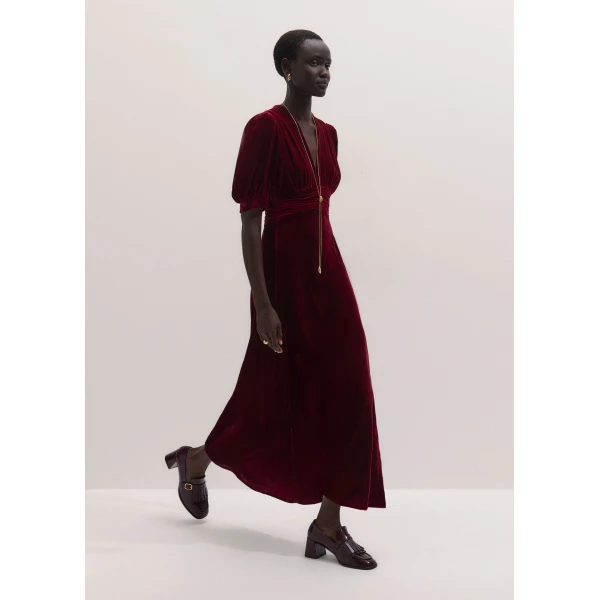 ME+EM Fit + Flare Maxi Dress in Barolo Red, view 2 | Maxi Dresses | Luxury Shoes 
