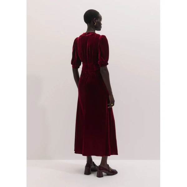 ME+EM Fit + Flare Maxi Dress in Barolo Red, view 5 | Maxi Dresses | Luxury Shoes 
