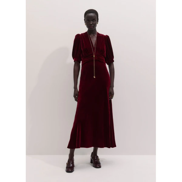 ME+EM Fit + Flare Maxi Dress in Barolo Red, view 6 | Maxi Dresses | Luxury Shoes 