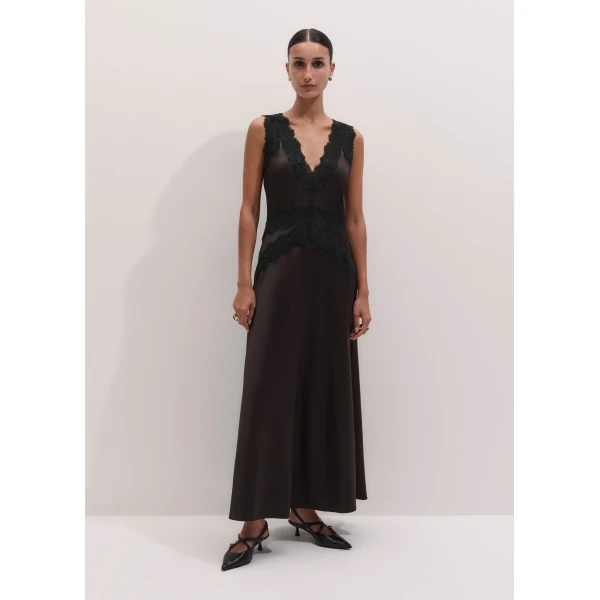 ME+EM Fit + Flare Maxi Slip Dress in Dark Chocolate Brown, view 4 | Maxi Dresses | Luxury Shoes 
