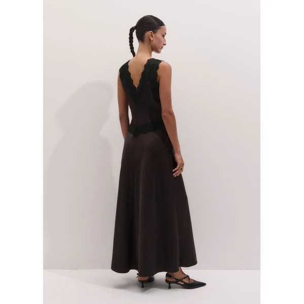 ME+EM Fit + Flare Maxi Slip Dress in Dark Chocolate Brown, view 6 | Maxi Dresses | Luxury Shoes 