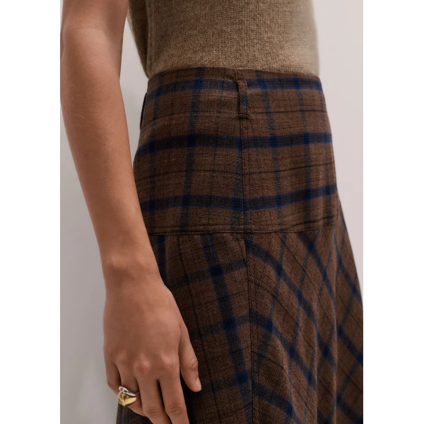 ME+EM Fit + Flare Midi Skirt in Warm Chocolate Multi, view 4 | Midi Skirts | Luxury Shoes 