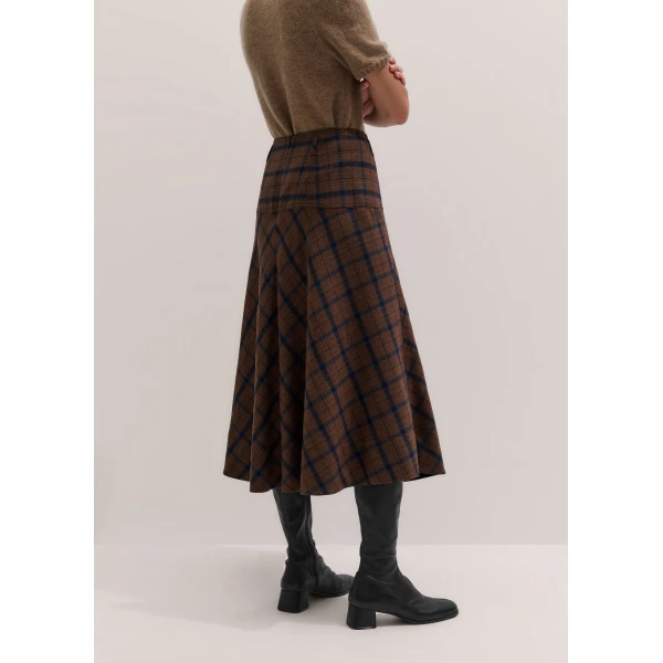ME+EM Fit + Flare Midi Skirt in Warm Chocolate Multi, view 6 | Midi Skirts | Luxury Shoes 