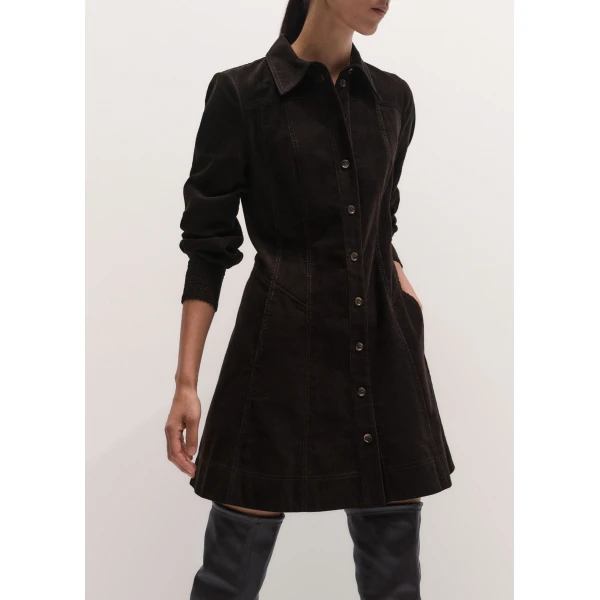 ME+EM Fit + Flare Short Dress in Dark Chocolate Brown, view 2 | Mini Dresses | Luxury Shoes 