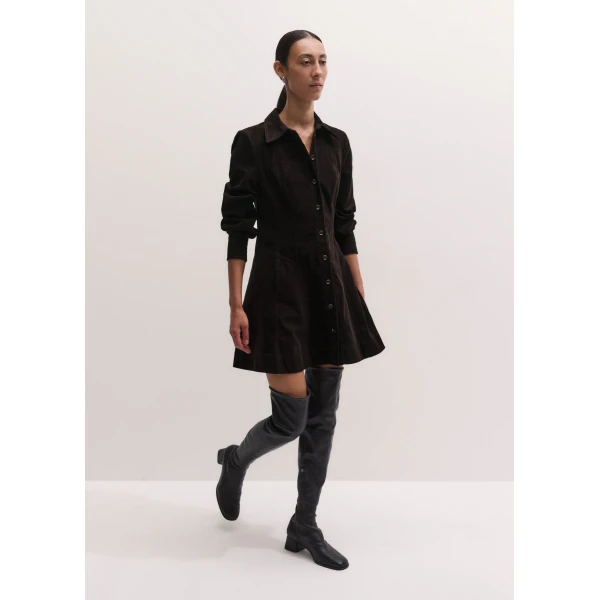 ME+EM Fit + Flare Short Dress in Dark Chocolate Brown, view 3 | Mini Dresses | Luxury Shoes 