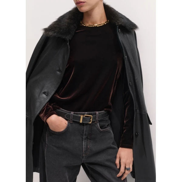 ME+EM Fluid Velour Long Puff Sleeve Top in Dark Chocolate, view 4 | T-shirts | Luxury Shoes 