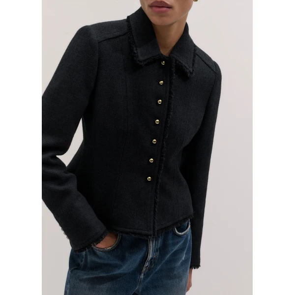 ME+EM Fringe Peplum Jacket in Black
