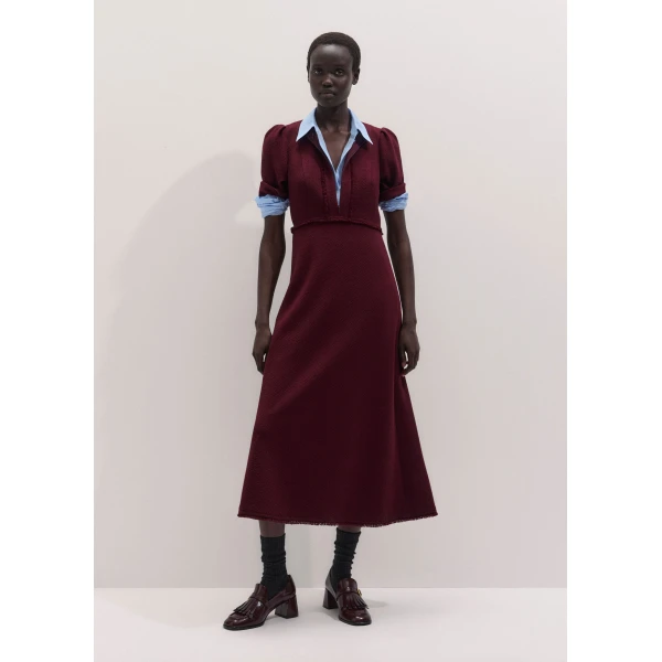 ME+EM Fringe Slim Midi Dress in Merlot